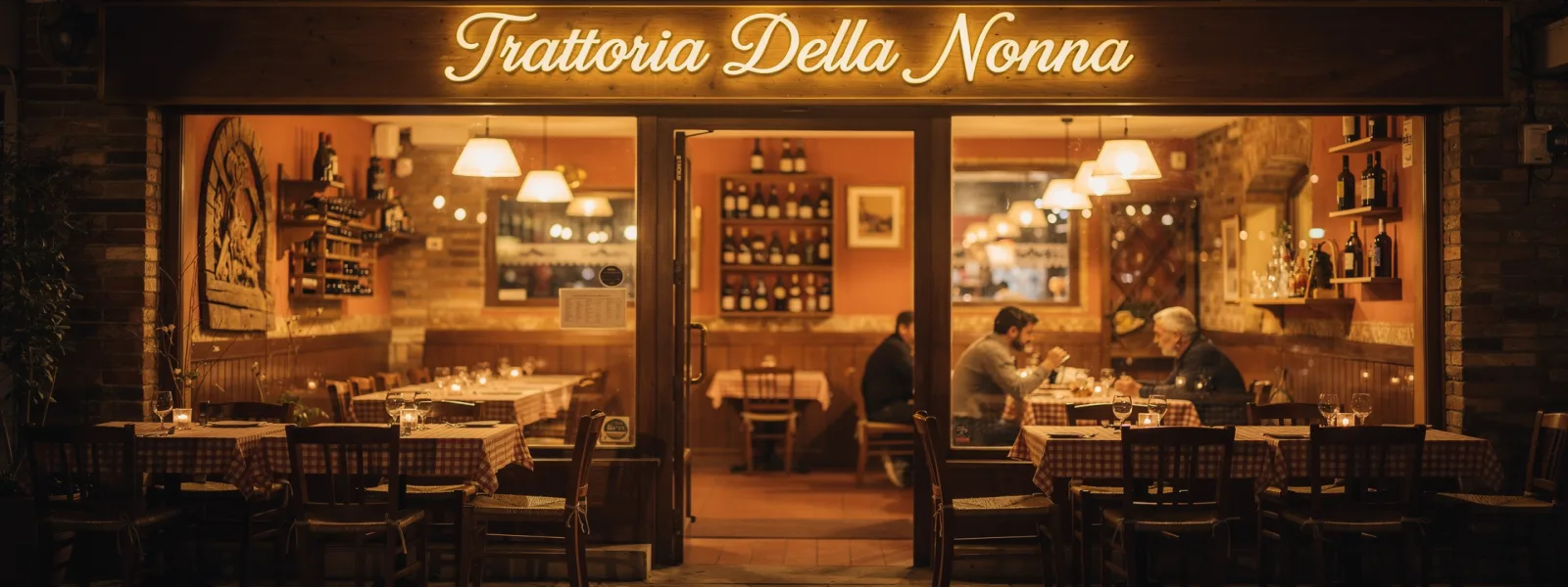 Ambiente acolhedor da Trattoria Della Nonna à noite