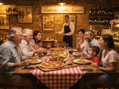 Família reunida em jantar especial na Trattoria Della Nonna